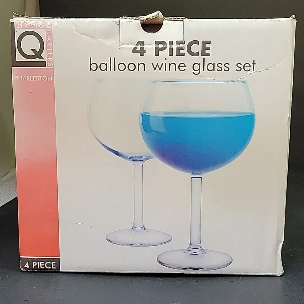 4-Piece Living Quarters  Balloon Wine Glass Set Charleston, Glass Stem Decor,